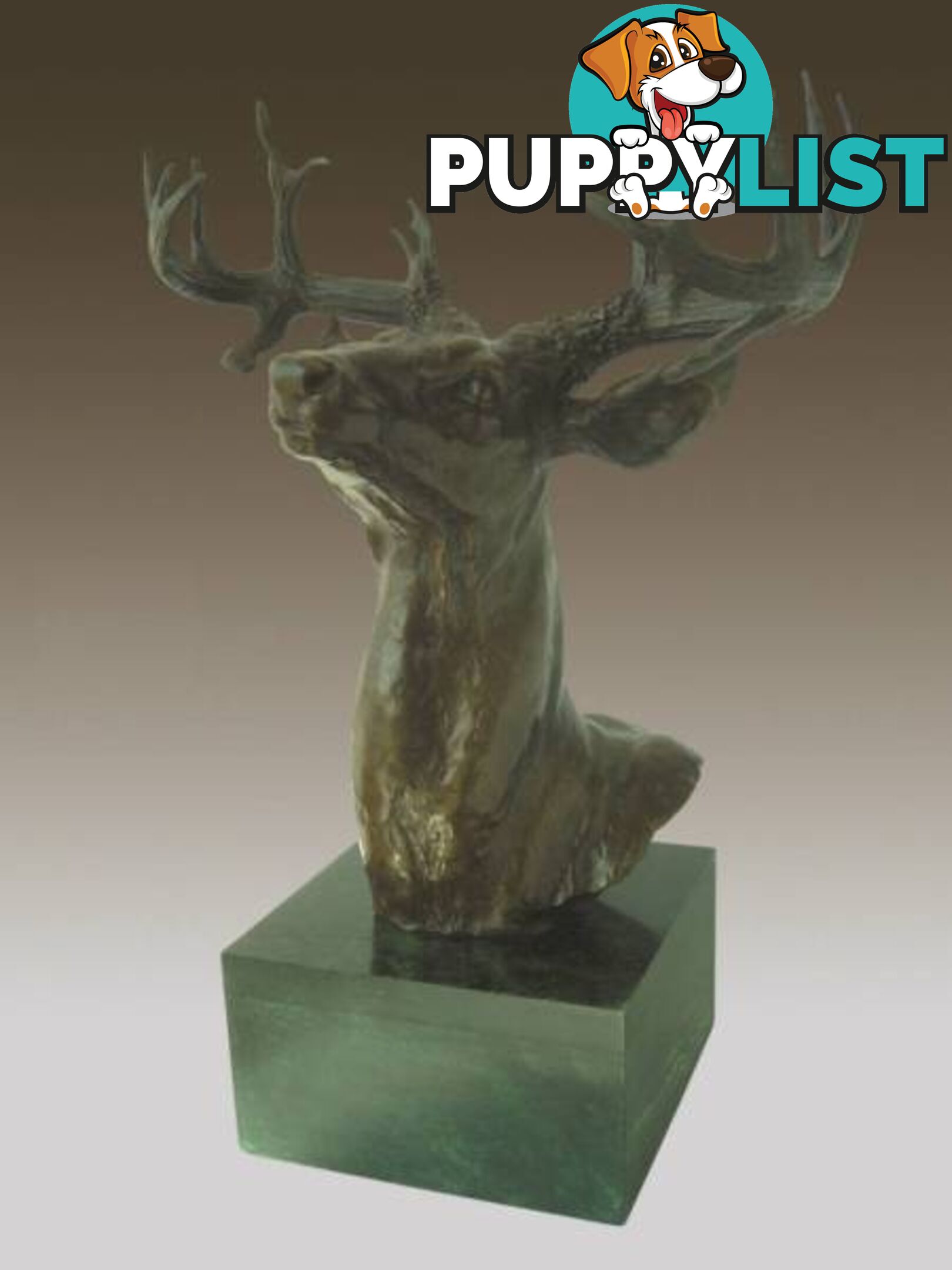 Chinese Folk Art Bronze Marble Deer Head Bust Animal Statue Sculp