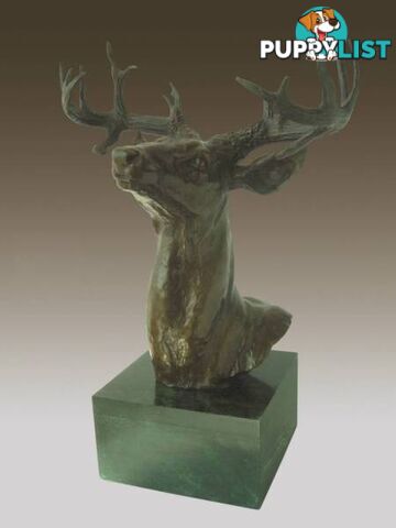 Chinese Folk Art Bronze Marble Deer Head Bust Animal Statue Sculp