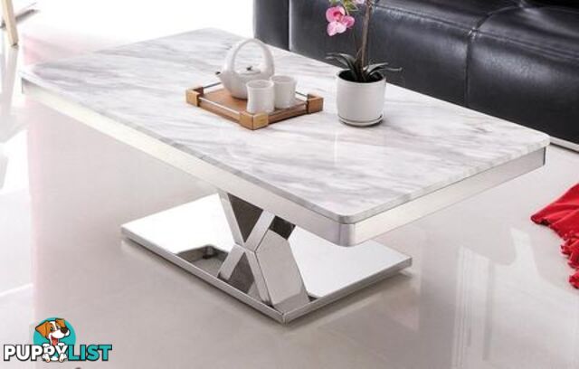 Maral Polished Stainless Steel Coffee Table With Faux Marble Top