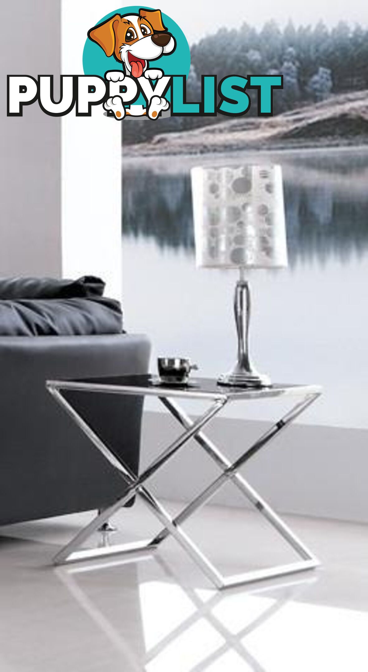 Lily Pollished Stainless Steel Side Table With Black Tempered Glass