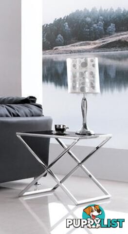 Lily Pollished Stainless Steel Side Table With Black Tempered Glass