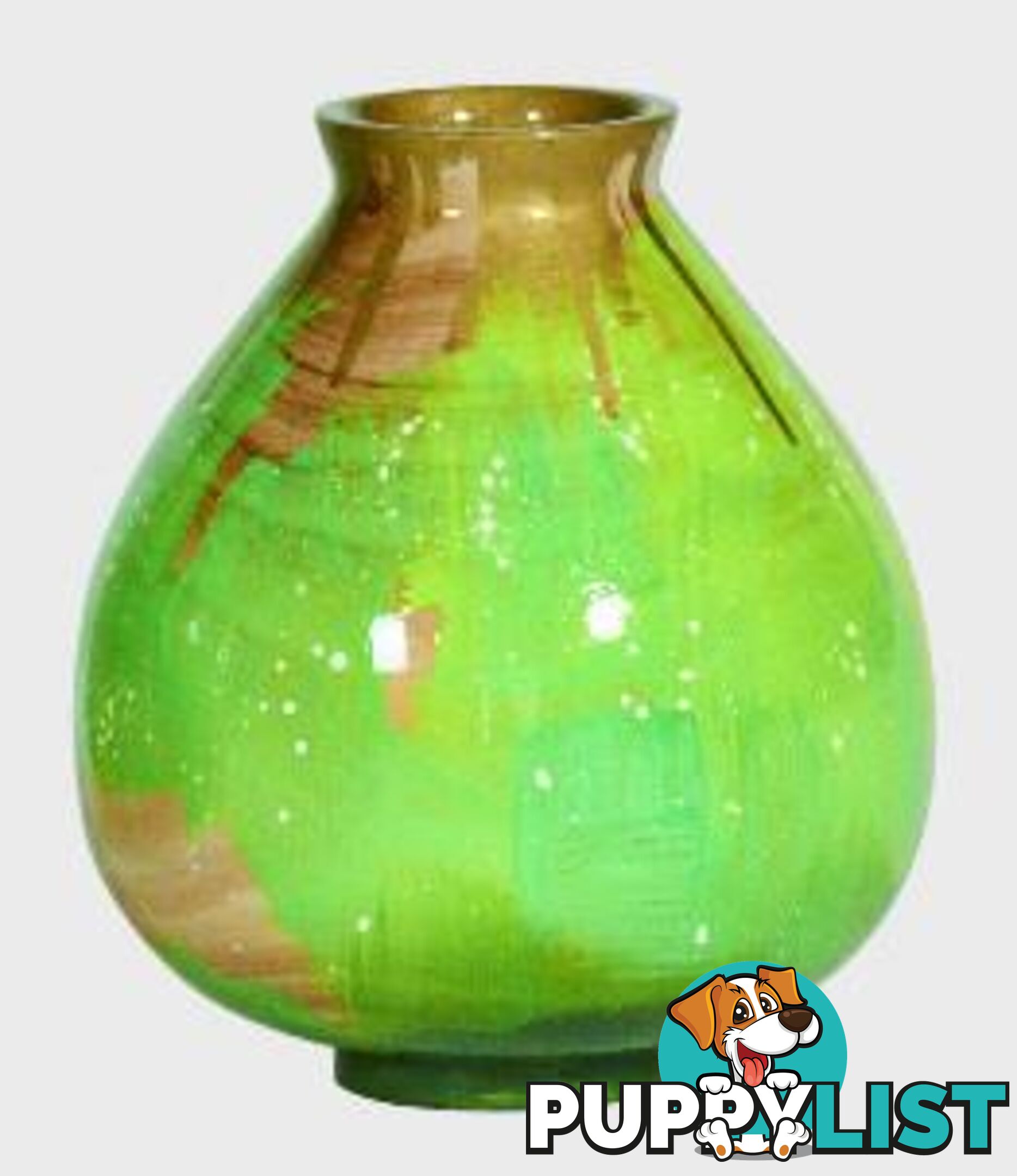 Small Handpaitned Wooden Vase: Gold & Green