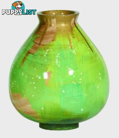 Small Handpaitned Wooden Vase: Gold & Green