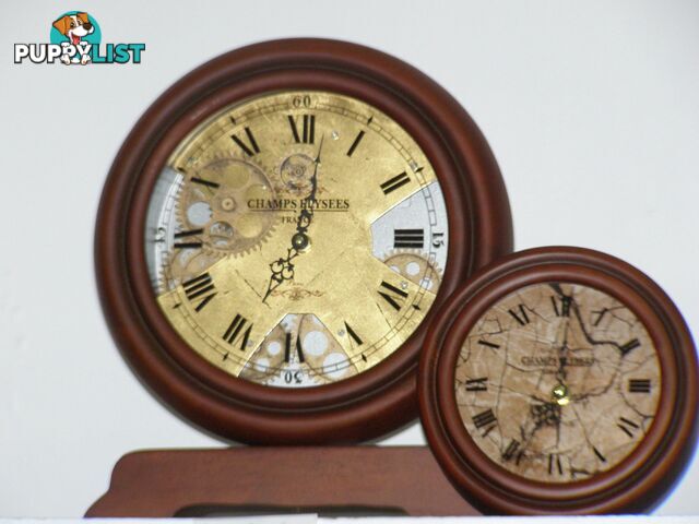 Champs Elysee France Antique Wooden Gear Table Clock