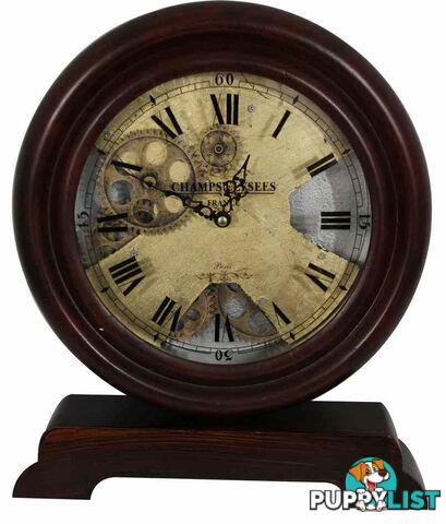 Champs Elysee France Antique Wooden Gear Table Clock