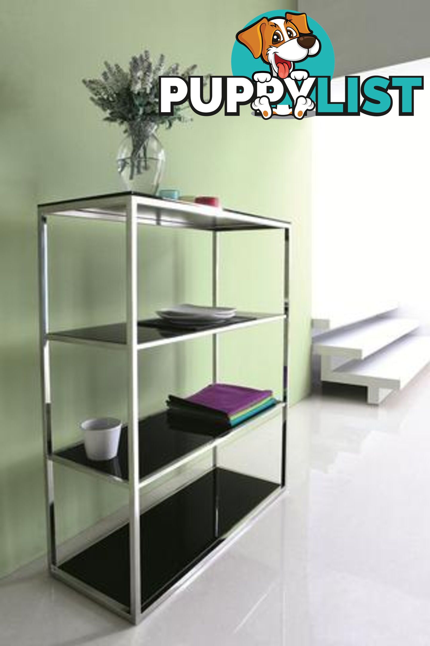 Spem Stainless Steel Shelving Unit With Black Glass Top