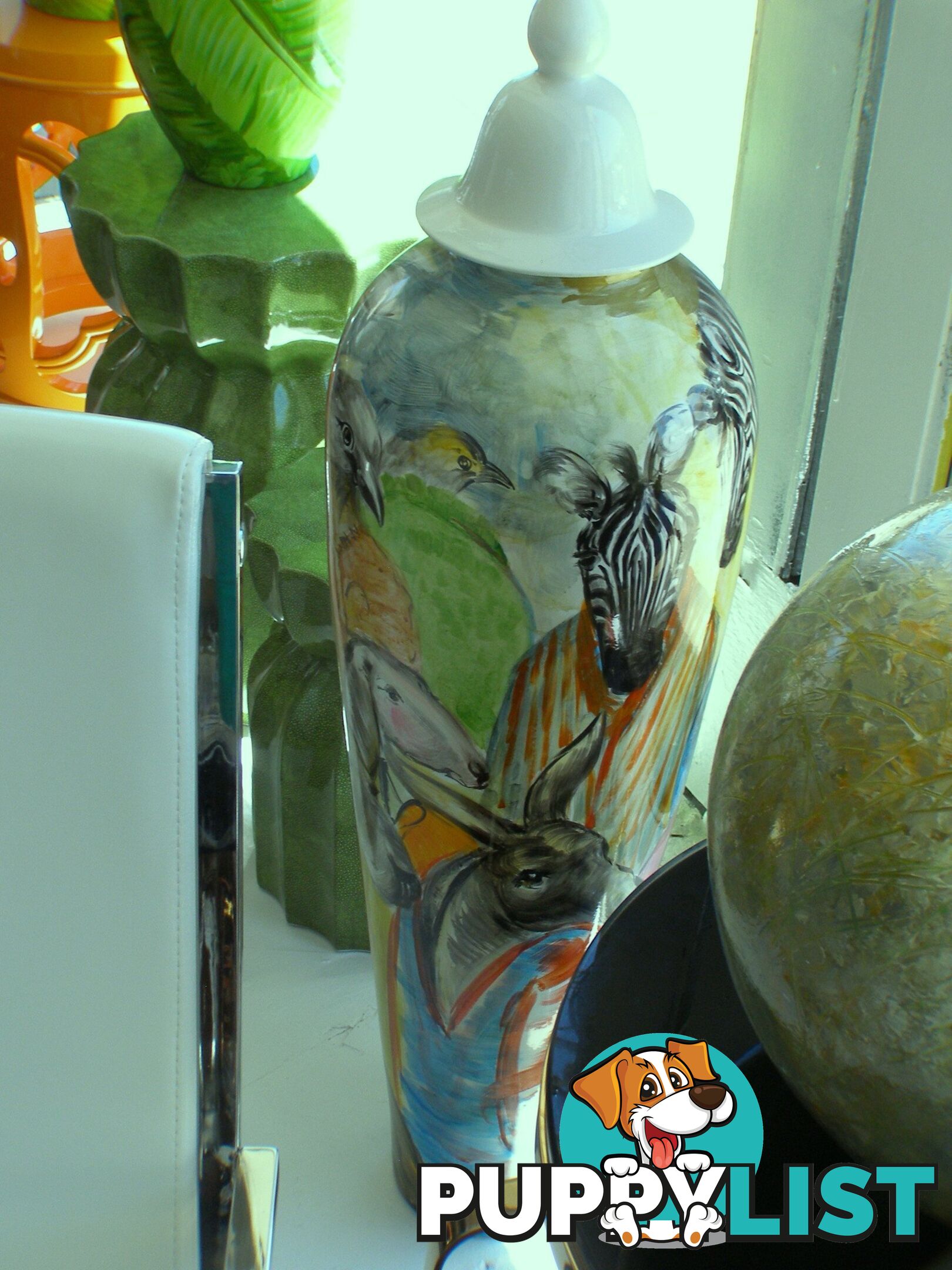 Large Handpainted Vase Zoo Portraits