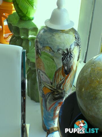 Large Handpainted Vase Zoo Portraits