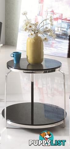 Coni Pollished Stainless Steel Side Table With Black Tempered Glass