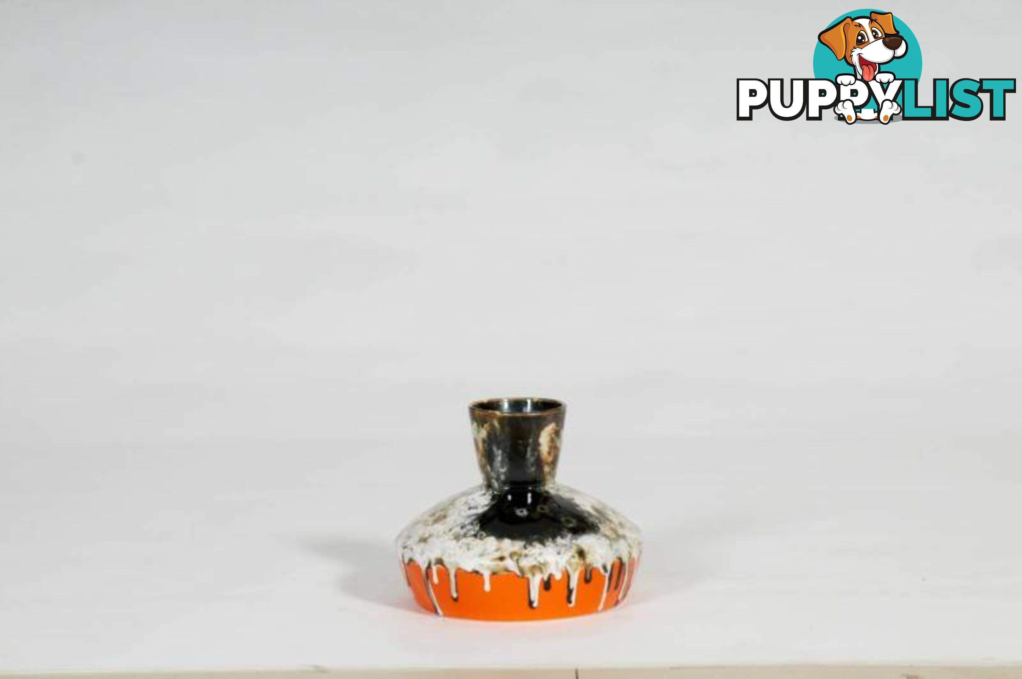 Small Geometric Textured Vintage Black And Orange Vase, Drip Pain