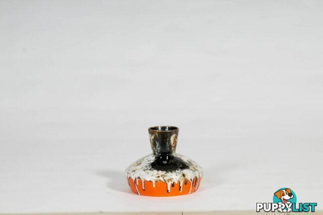 Small Geometric Textured Vintage Black And Orange Vase, Drip Pain