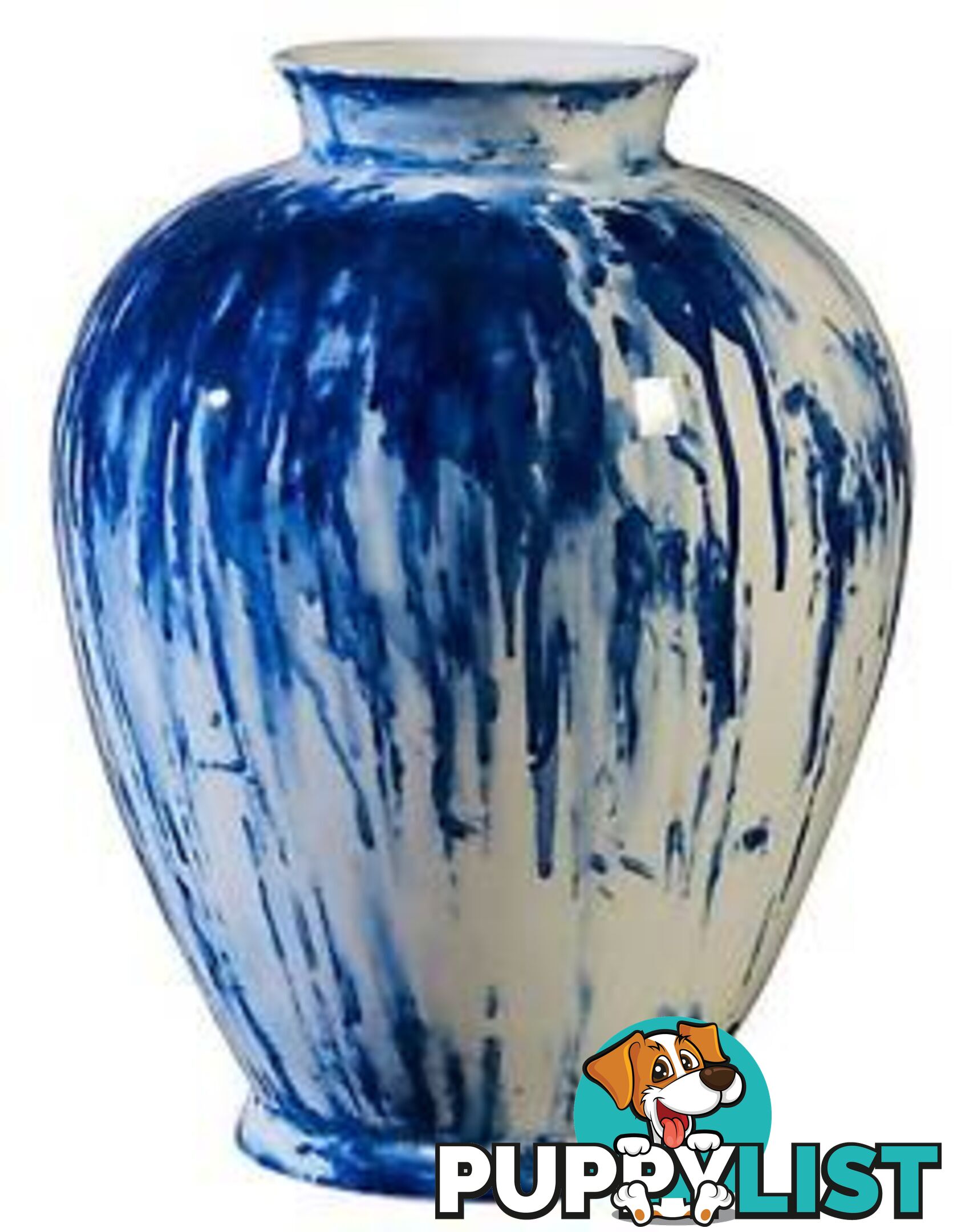 Handpainted Vase: Blue Drips Over White