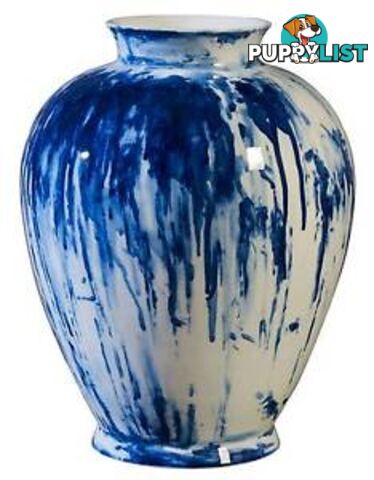 Handpainted Vase: Blue Drips Over White