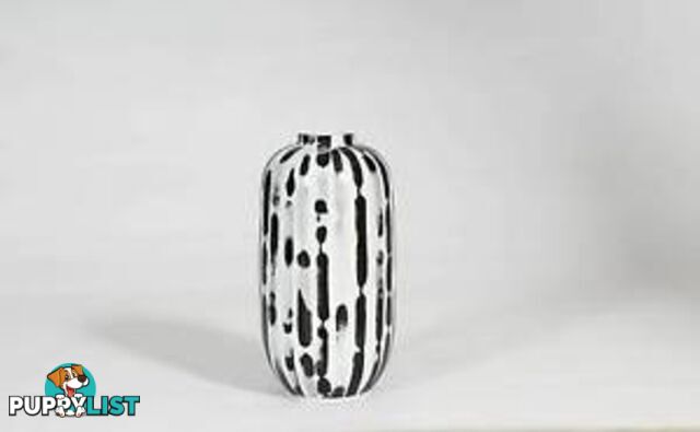 Large Handpainted-Black And White Vase With Vertical Pattren