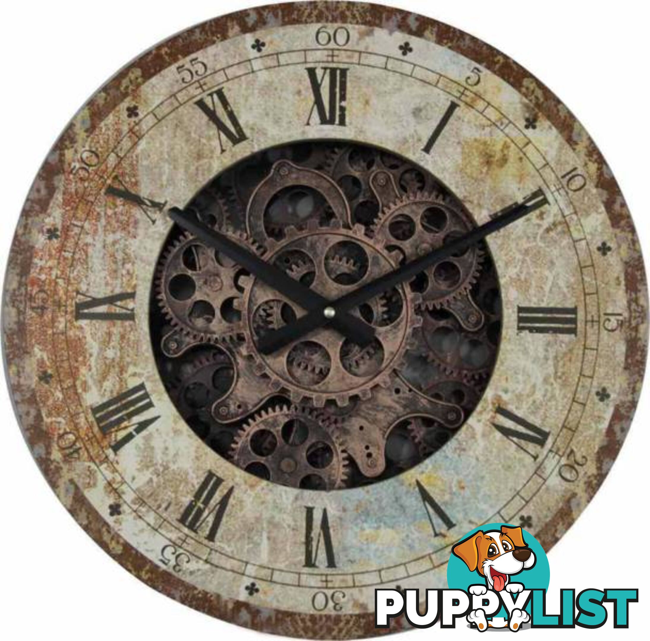 Rusty 44 Cm Roman Numeral And Gear Detail Wall Hanging Clock