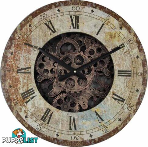 Rusty 44 Cm Roman Numeral And Gear Detail Wall Hanging Clock