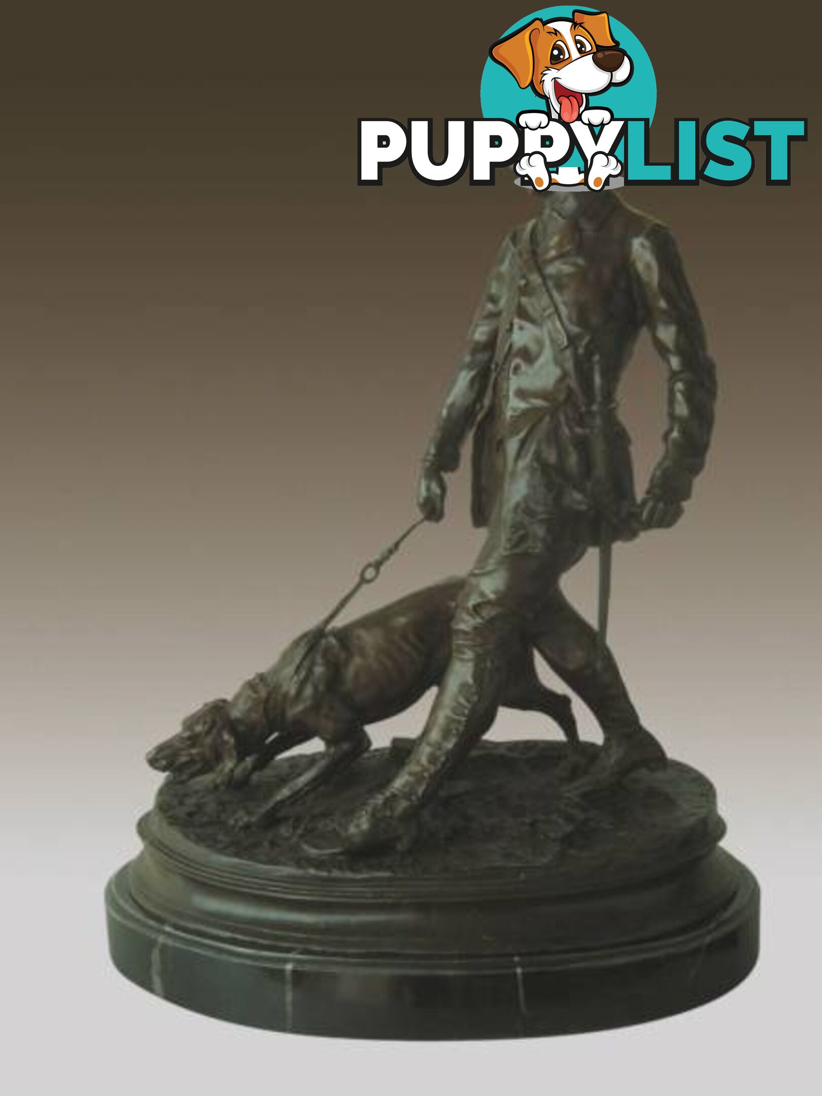 Hunter And Dog Bronze Marble Sculpture Deco