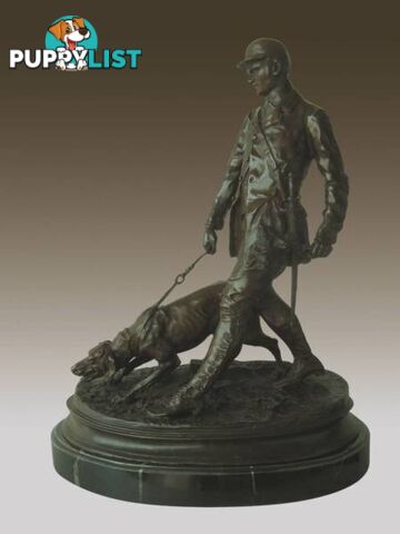 Hunter And Dog Bronze Marble Sculpture Deco