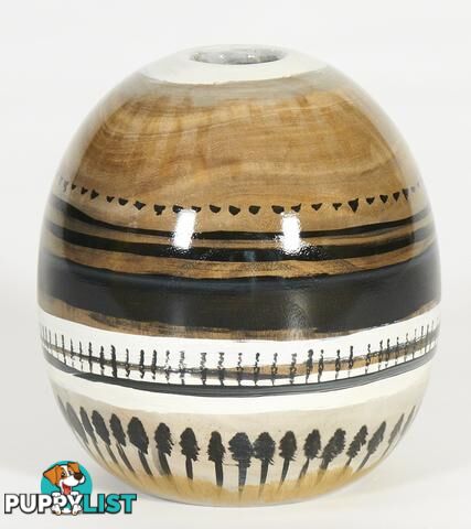 Round Handpaintned Wooden Vase: Dawn And Dusk