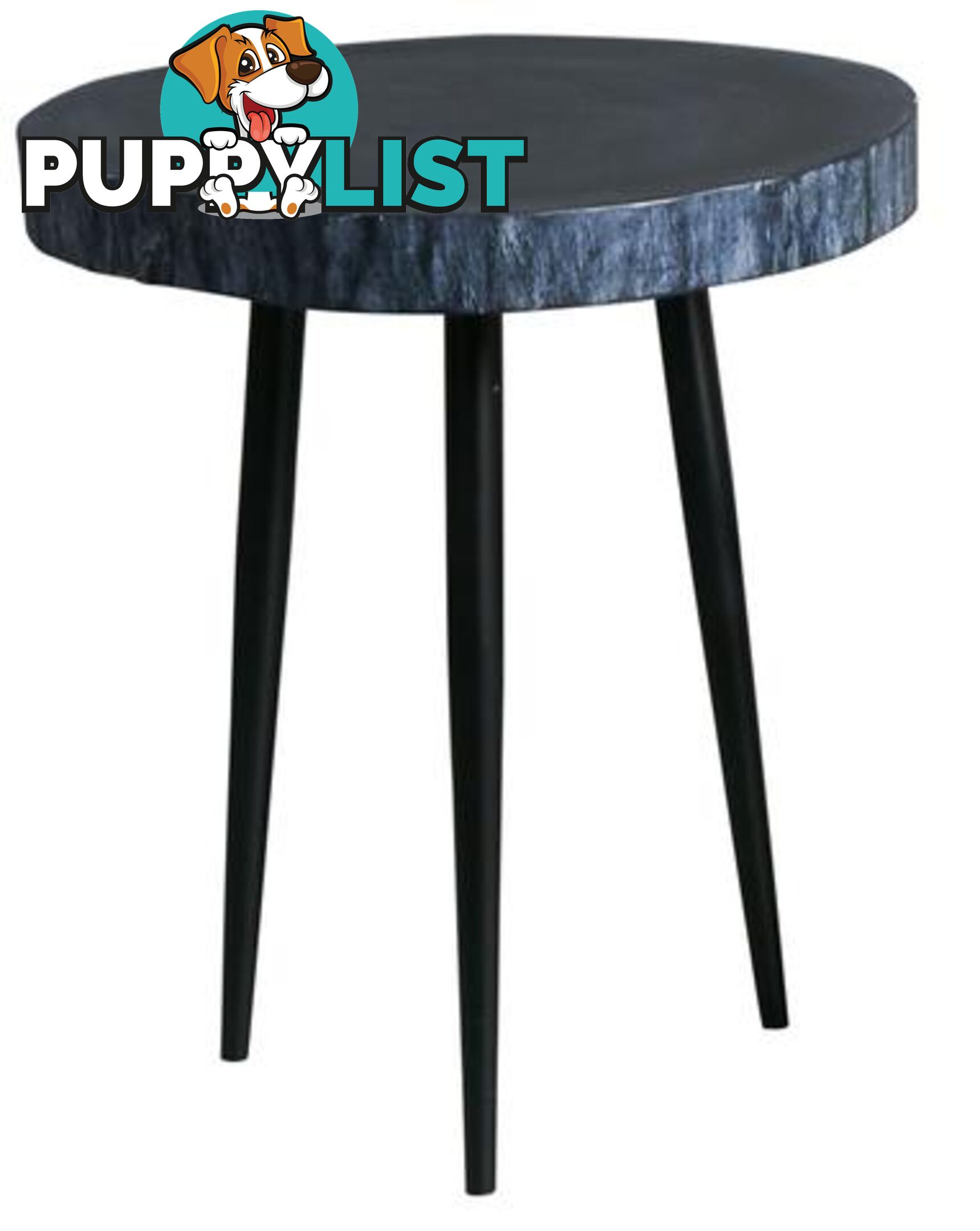 Black Wood Slab Side Table, Metal Legs