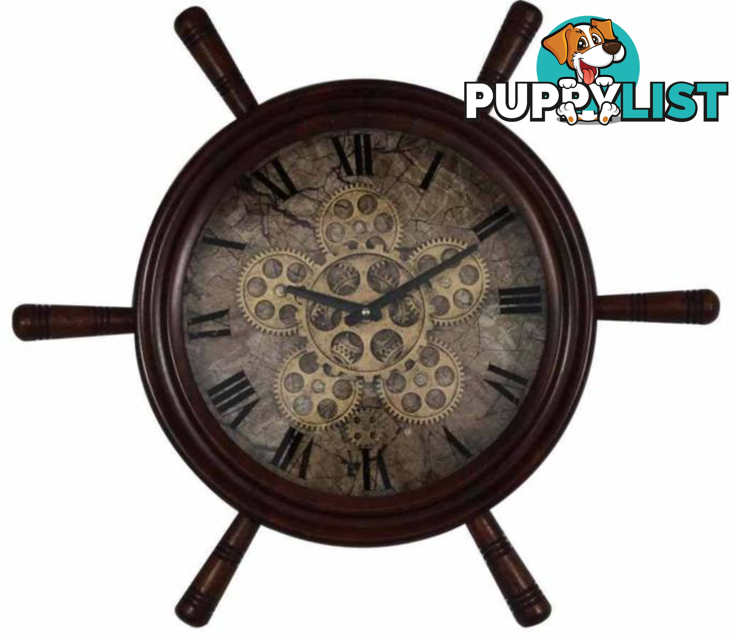 Large 59 Cm Wooden Ship Wheel Gear Wall Clock