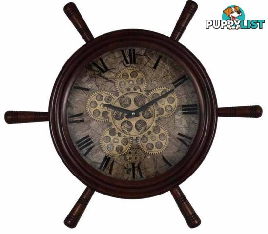 Large 59 Cm Wooden Ship Wheel Gear Wall Clock