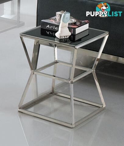 Soma Pollished Stainless Steel Side Table With Black Tempered Glass