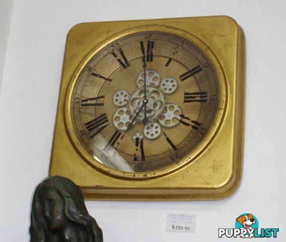 Large Golden Square Gear Wall Clock