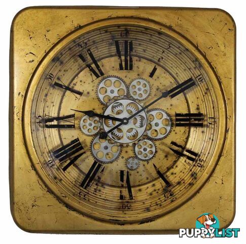 Large Golden Square Gear Wall Clock