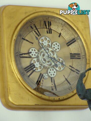 Large Golden Square Gear Wall Clock