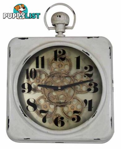 Antique Look Cafe De Marguerites Square Gear Wall Clock