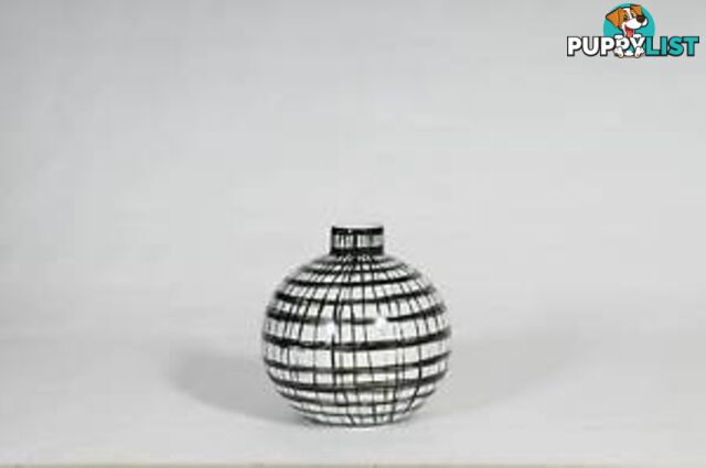 Large Handpainted Graphic Black And White Strips Vase