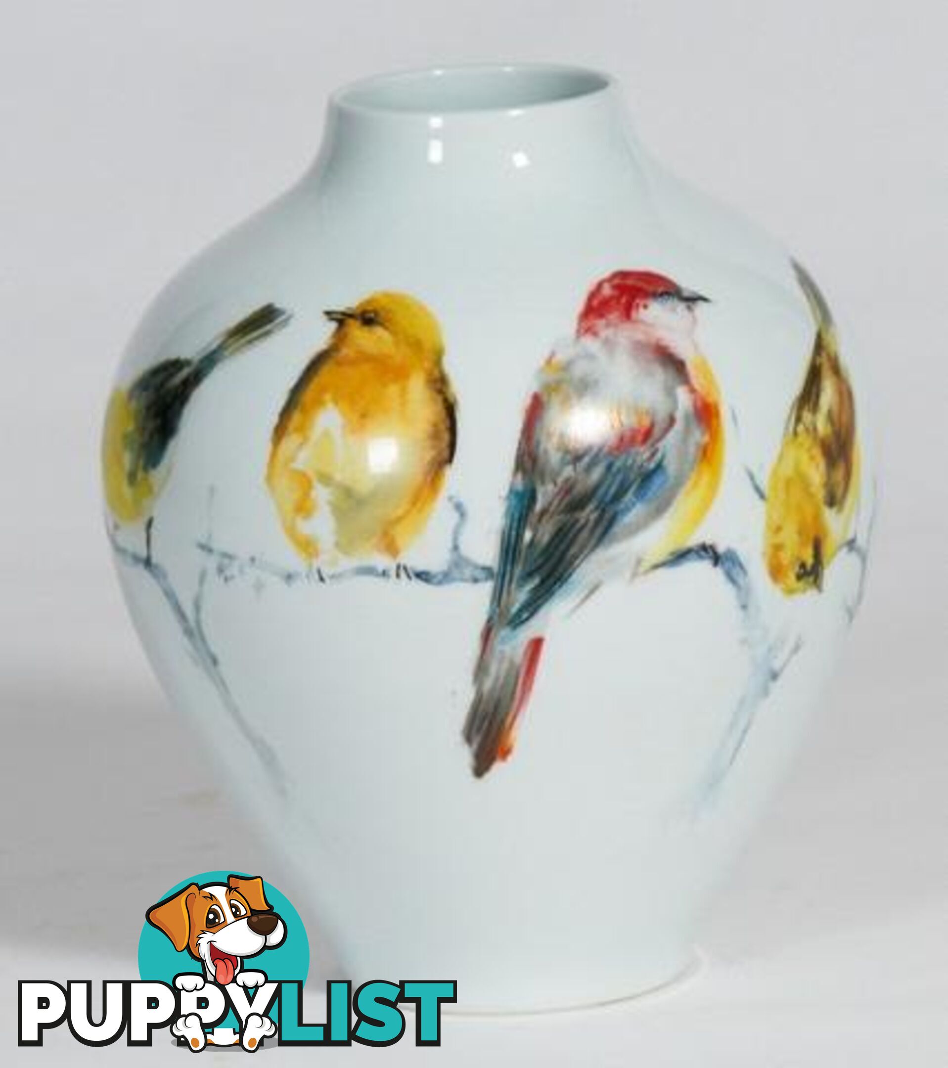 Larg Handpainted Vase: Birds On Branch