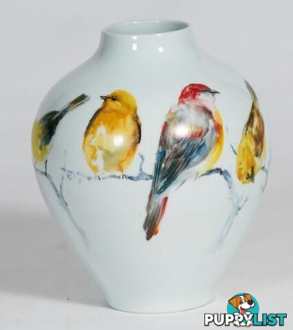 Larg Handpainted Vase: Birds On Branch