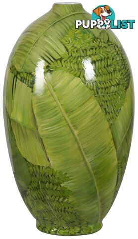 X Large Handpainted Green Vase: Tropical Leaves