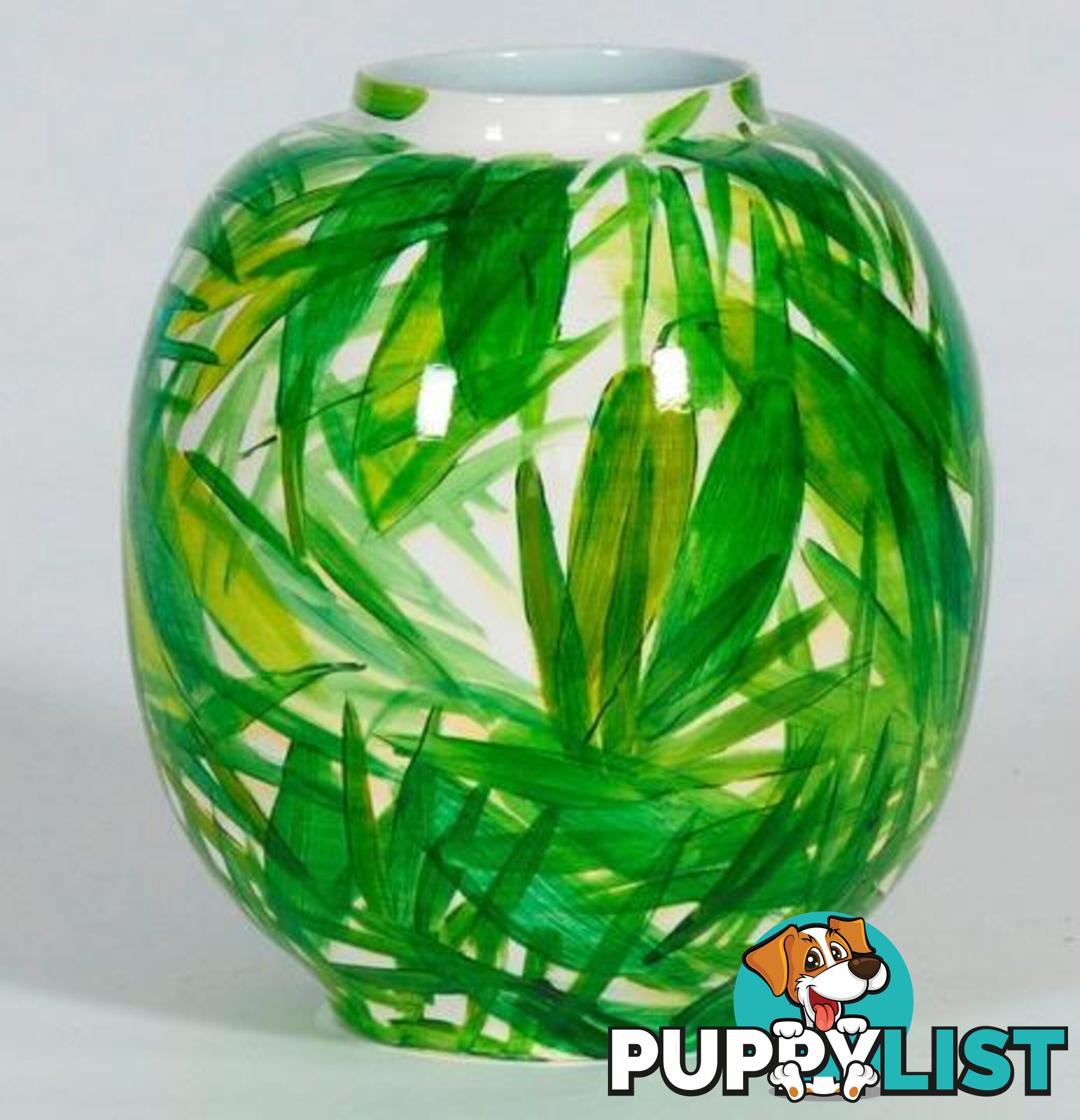 Vintage Handpainted Vase: Bamboo Leaves