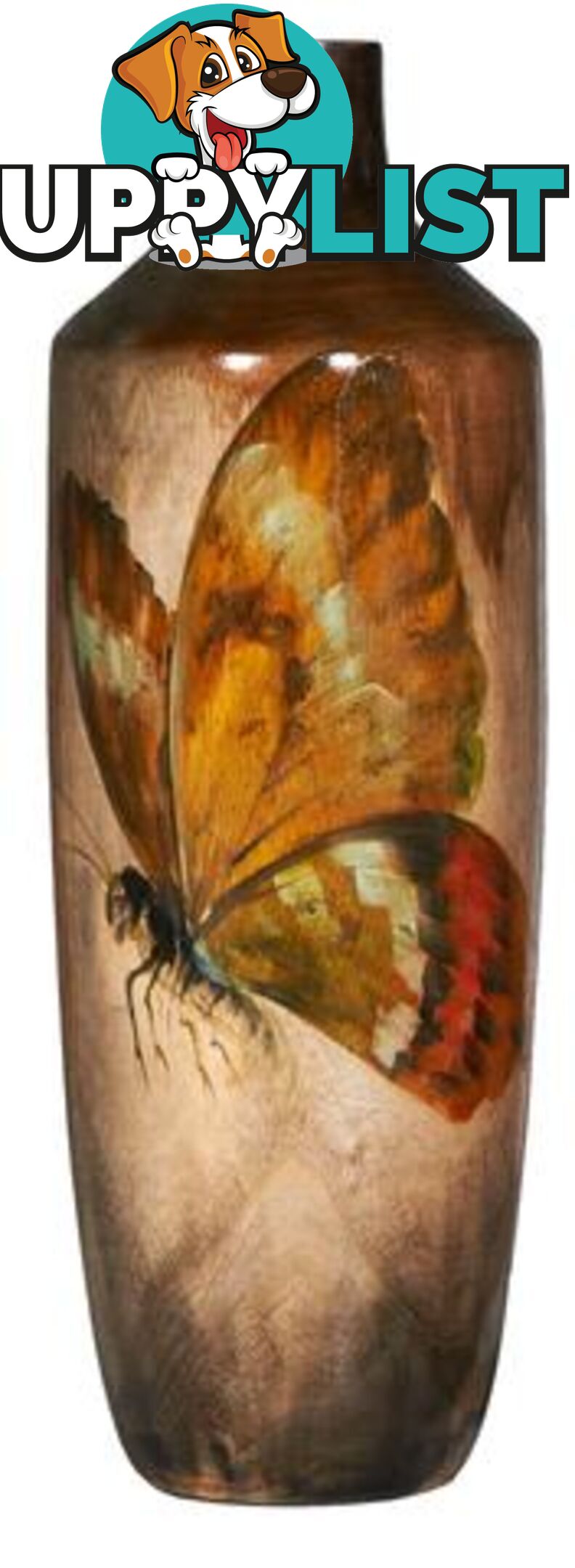 Large Handpainted Butterly: Gradient Wooden Vase