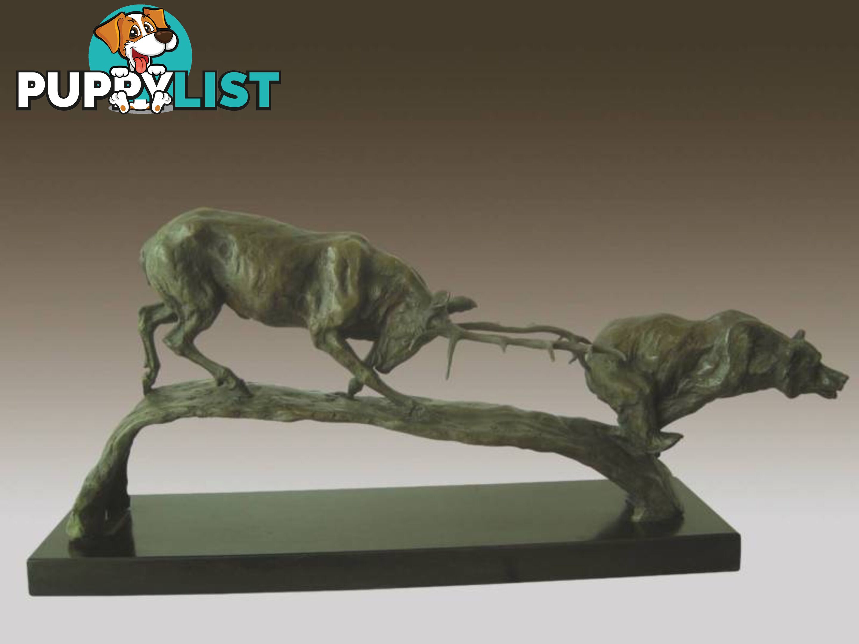 Elk Vs Bear Bronze And Marble Sculpture