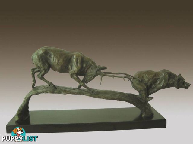 Elk Vs Bear Bronze And Marble Sculpture