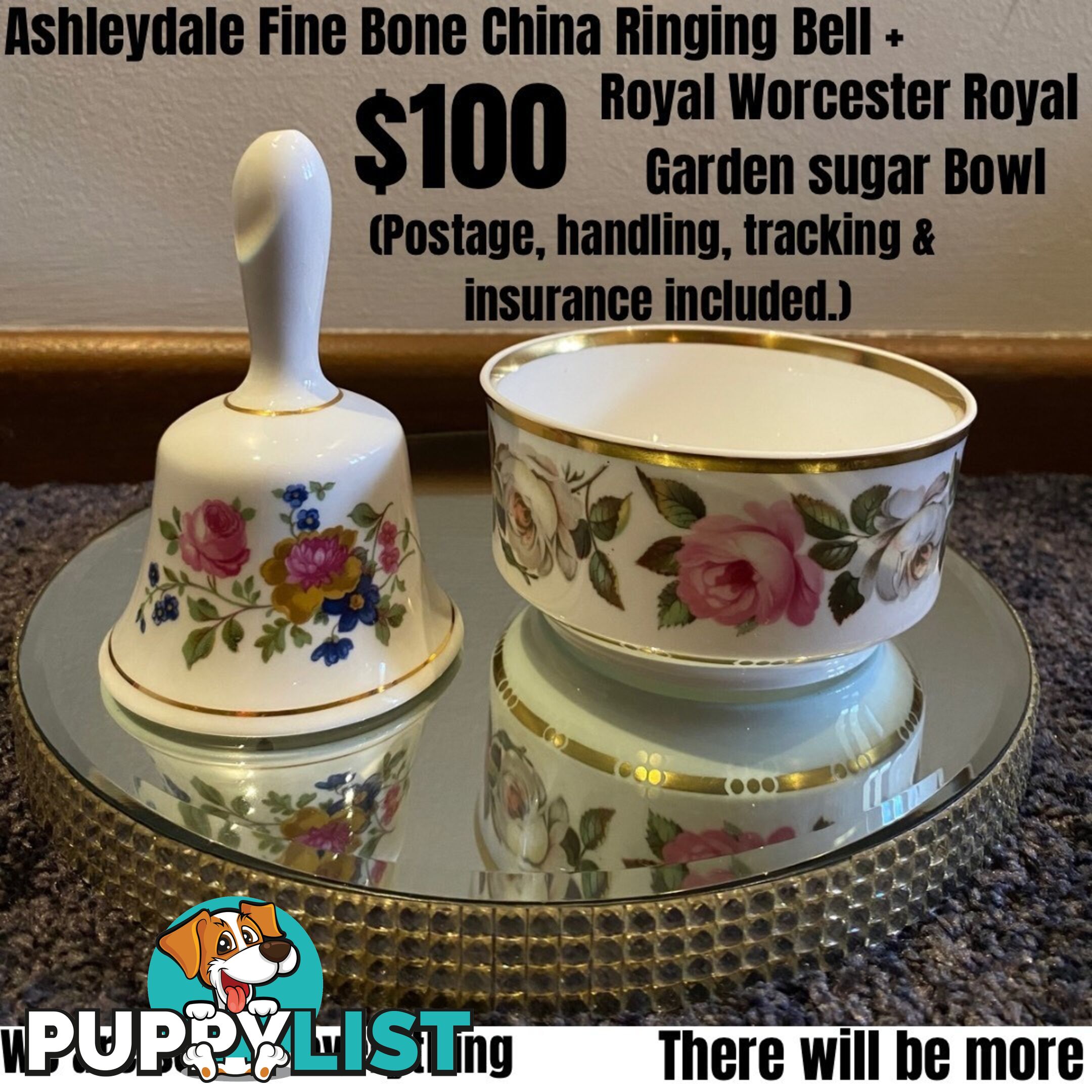 Ashleydale China Ringing Bell + Royal Worchester Royal Garden Sugar Bowl