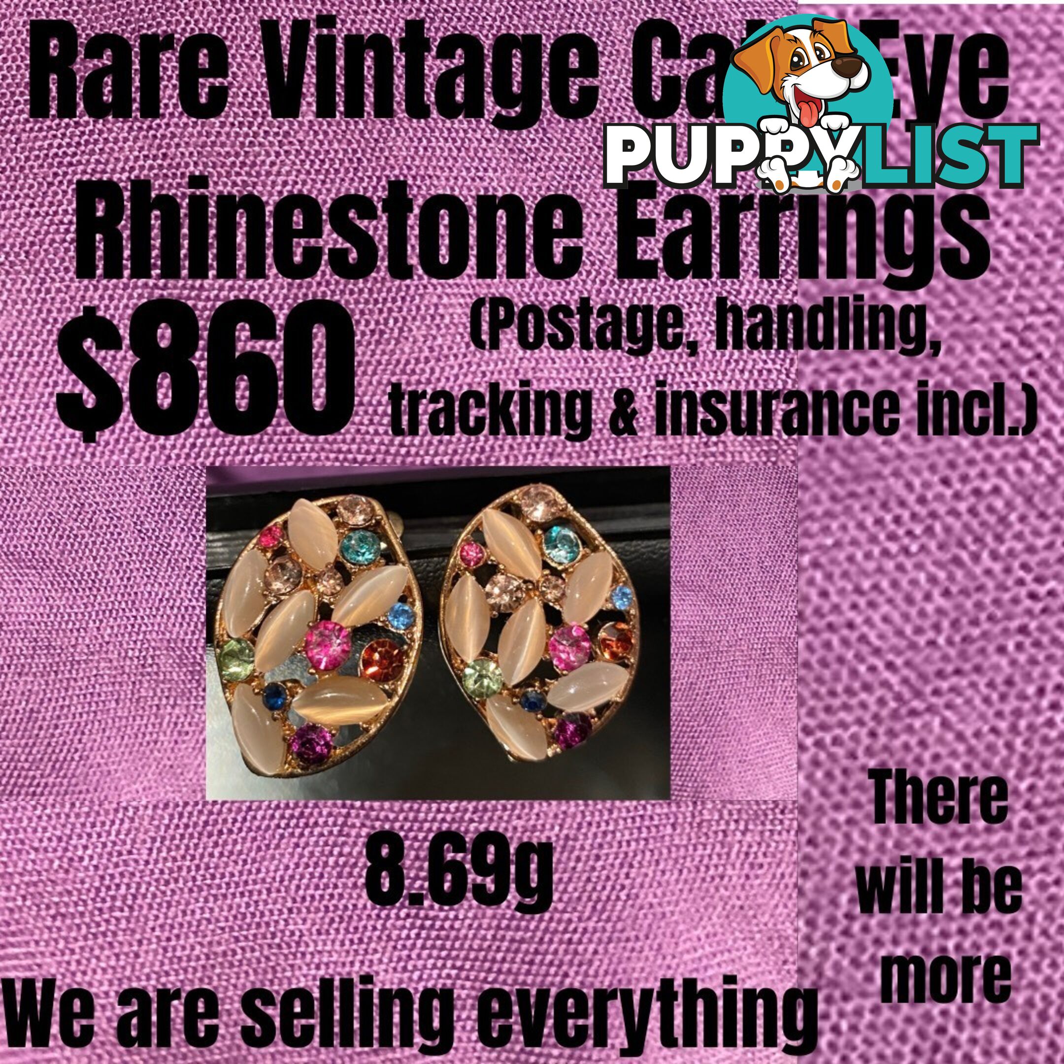 Rare Vintage Cats Eye Rhinestone Earings