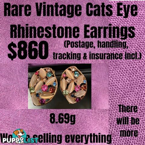 Rare Vintage Cats Eye Rhinestone Earings