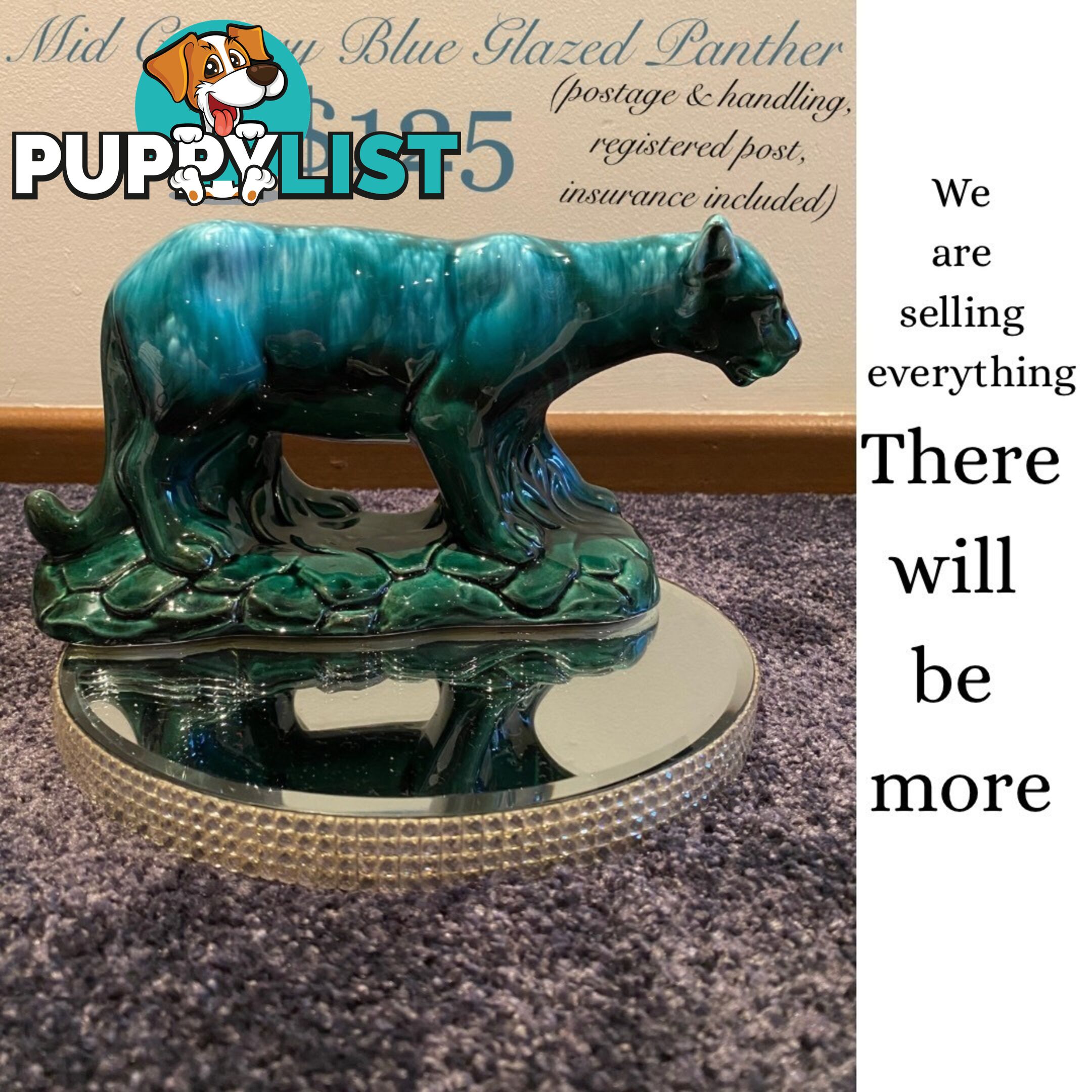 Mid Century Blue Glazed Panther