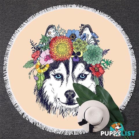 Floral Wolf Beach Towel - Towel - 7427046332972