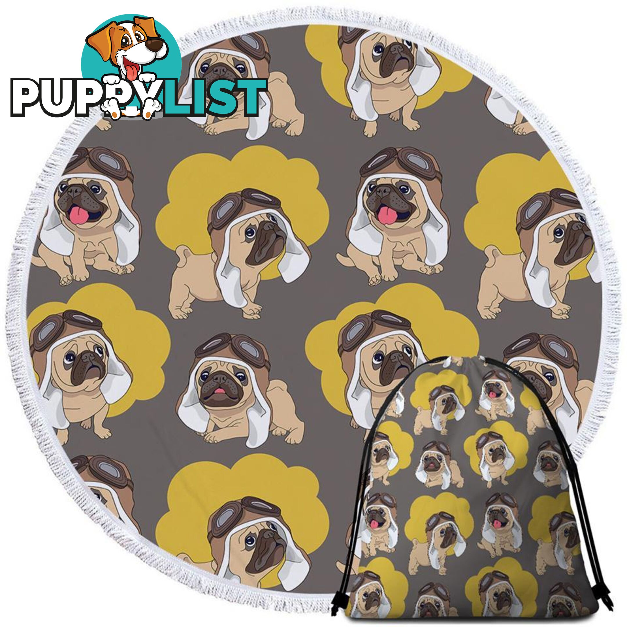 Cute Pilot Pug Beach Towel - Towel - 7427046307956