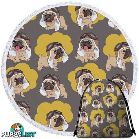 Cute Pilot Pug Beach Towel - Towel - 7427046307956