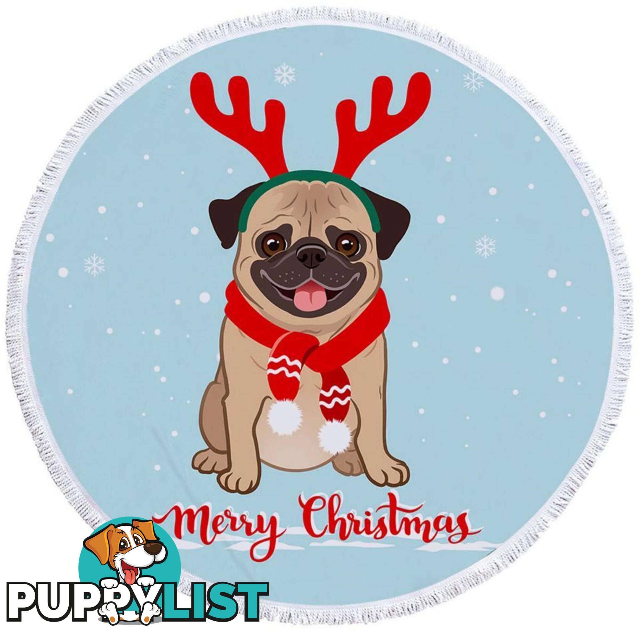 Christmas Pug Beach Towel - Towel - 7427046340106