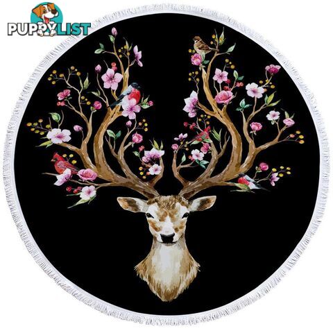 Black Background Floral Deer Beach Towel - Towel - 7427046312813