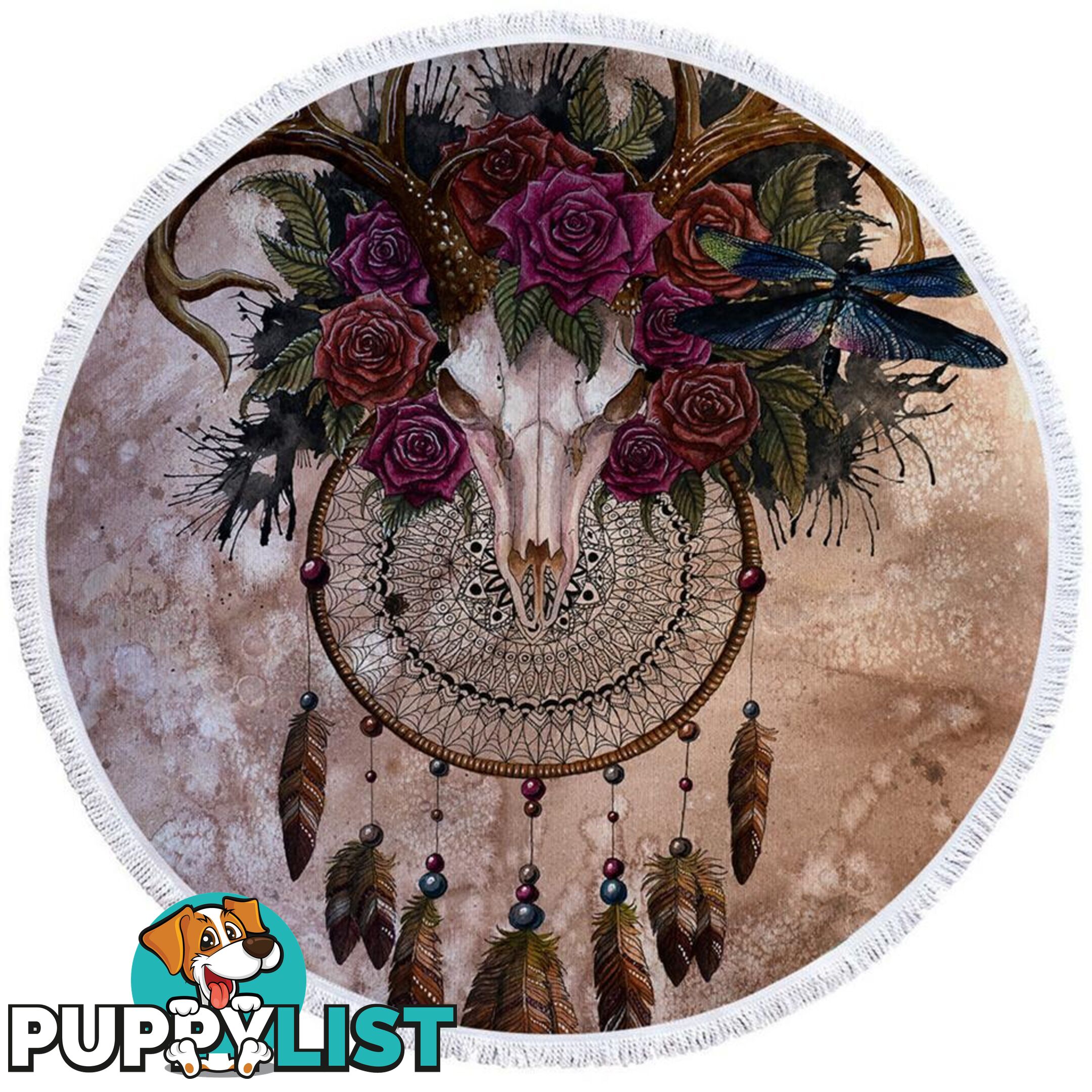 Goat Skull and Roses Beach Towel - Towel - 7427046331258