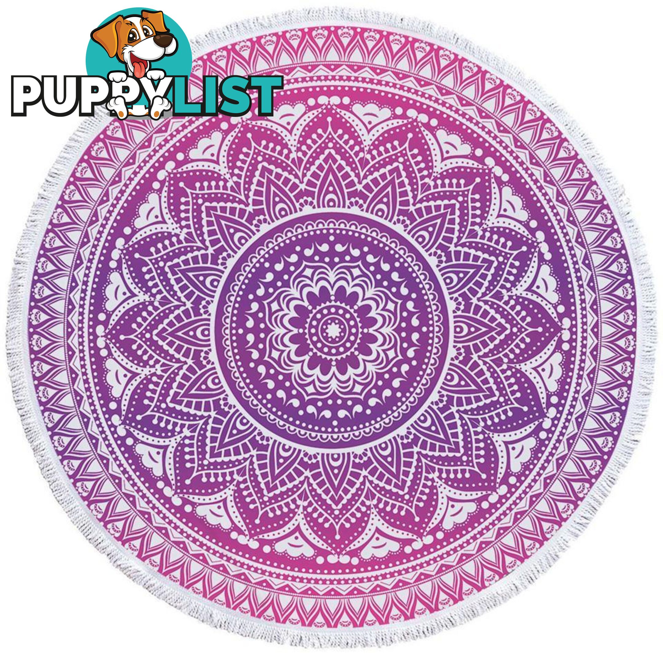 Purplish Mandala Over White Beach Towel - Towel - 7427046328104